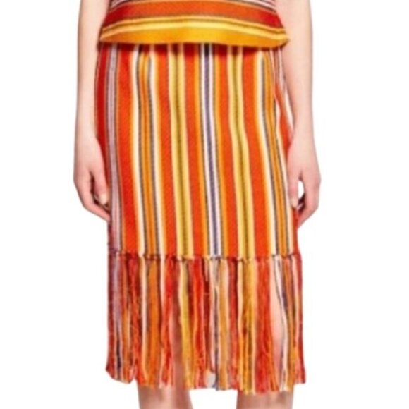 Pink Tartan striped pencil skirt with long fringe, rare - Picture 2 of 10